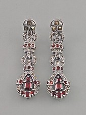 9923595-d Ohrringe 925er Silber Granat Markasiten 1,5x5,5cm vintage