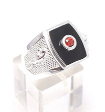 toller Herren Ring Onyx und roter Stein Ornamente 925er Silber Siegel Ring Gr.59