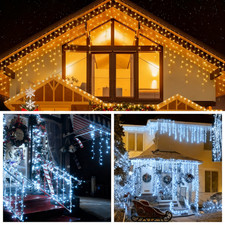 5/10/15m Traufe LED Lichterkette Dachrinne 8 Modi+Timer Außen für Weihnachten