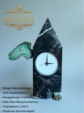 Design-Marmoruhr David Palterer, Tischuhr, Künstler Stück mit Bronze Applikation