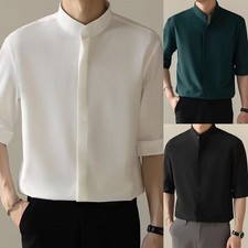 Herren Halbarm Business Freizeit Hemd Schnelltrocknend Stehkragen Oberteil M 2XL