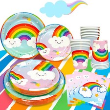 Regenbogen Geschirr Deko Rainbow Geburtstag Party Deko Wolke Teller Tischdecke