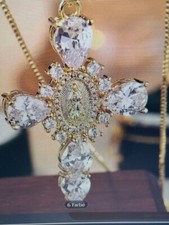 Kreuz Kette mit Muttergottes und Strasssteinen