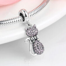 Charm Dangle 925 Silber Katze Kätzchen mit Zirkon - Anhänger für Pandora Armband
