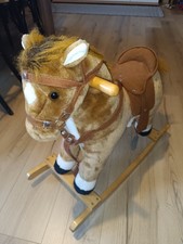 Schaukelpferd – Plüschpferd Holzschaukel weich flauschig Pferd für Kinder braun