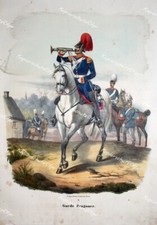 Preußen Uniform Garde Dragoner Trompeter Hornist Trompete Helmbusch Helm Säbel 