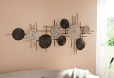 Wand Bild "Kreise" Metall & Seegras 112x51 cm, Schmuck Deko Verzierung Objekt