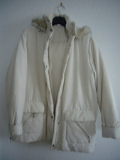 Damen Winterjacke Gr. 42 beige (cremefarben) mit Kapuze und Kunstfell
