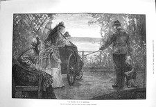 Original alter antiker Druck 1873 Invalid Rollstuhl Polizist Hund Fine Art 19.