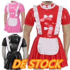 Herren~Wetlook Lackleder Dienstmädchen Kostüm Kleid Maid Cosplay Halloween Party