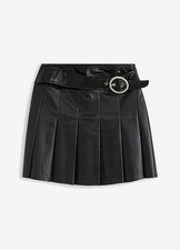 Lederimitat-Rock mit Gürteldetail Gr. 42 Schwarz Freizeitrock Mini-Skirt Neu