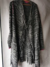 Lieblingsstück Strickjacke  Wollmischung Grau Anthrazit Rosa Offen Fransen Gr 40