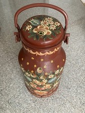 Alte bemalte Milchkanne, handgemalt aus Bayern, Bauernmalerei mit Deckel