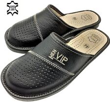 ✅ VIP Herren Leder Echtleder Hausschuhe Latschen Pantoffeln schwarz  40- 48