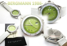 GOLDJUNGE69 * DAMEN- ARMBANDUHR BERGMANN1986 - WEISS - GRÜN , DATUM  NEU !