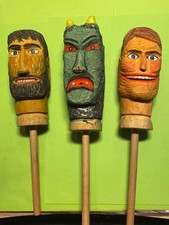 3 antike Kasper-Figuren (Holz handgeschn. m. Stab) - aus Kasper-Theater-Nachlass