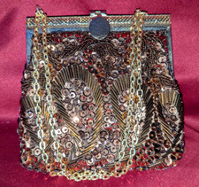 Damen alte elegante REAL VINTAGE Clutch-Tasche m. Pailletten BRONZEFARBIG in OVP