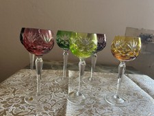 6 wunderschöne bunte Bleikristall Weingläser Römer Überfangglas