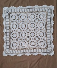Tischdecke 65x65 cm Handarbeit steinweiß dicke Baumwollstickerei