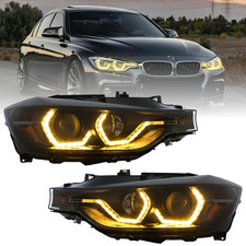 Gelbe LED Angel Eyes Scheinwerfer Set Schwarz für BMW 3er F30 F31 2011–2015 DRL