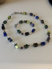 Schönes Schmuck Set - Armband + Kette mit Magnetverschluss - Blau Grün Töne Neu