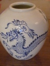 Tischvase Drache Porzellan weiß blau TOP Vase blaue Drachen 12,0 China Japan