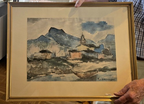 Dorf see aquarell - dorf, see,