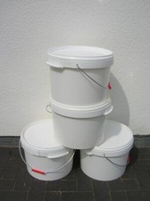 4x 20L Eimer + Deckel + Henkel mit Griff lebensmittelecht PP weiß 1x geleert