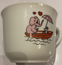 Große Tasse Henkelbecher Porzellan Vintage Süsses Elefant/Mäusemotiv Bareuther 