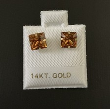 Ohrstecker 14kt Princess Cut Citrin Neu ohne Etikett A1124