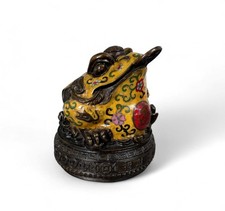Geldfrosch Geldkröte Bronze Cloisonne chinesische Skulptur Fenghsui Reichtum