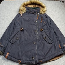Naketano Damen Winterjacke Größe L Dunkel Reißverschluss Parka Mantel mit Kapuze