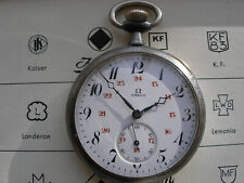 OMEGA Taschenuhr Stahlgehäuse brüniert Emaille Zifferblatt rote Ziffern original