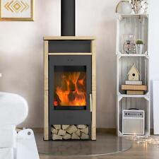 Fireplace Santiago Kaminofen Stahl Schwarz Sandstein 6 kW Warmhaltefach Holzfach