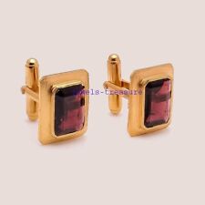 Natürlich Granat Edelstein 925 Sterlingsilber Vergoldet Matt Finish Cufflinks #2