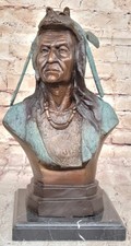 Indianer Chief Geronimo Büste Bronze Statue Skulptur Unterzeichnet Figur