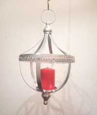 Landhaus Windlicht Laterne Kerzenleuchter Hängend silber Vintage Hängewindlicht