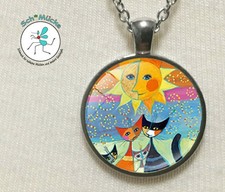 Halskette Katzen Familie Sonne Kunst Amulett Glücksbringer Geschenkidee Rarität