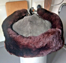 Russische Fellmütze/ Uschanka Leder braun Schapka Gr. 56