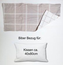 Biber Kissenbezug 40x80cm, NEU, kariert,  weiß, taupe, Winter Bettwäsche