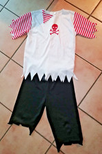 Karneval Kinderkostüm Pirat (Hose + Shirt) Gr. 128 /140  Weiß-Rot + schwarz*Top*