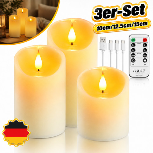 Led kerzen echtwachs 3er set - kerzen, 3er-set