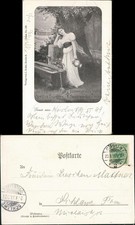 Schöne Frau mit Krug - Künstlerkarte Mondschein 1899  Stempel Schlawe Pommern