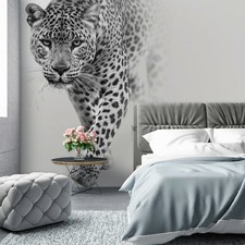 Vlies Fototapete Leopard Tiger Grau Jaguar Wohnzimmer TAPETE XXL Tiere KLEISTER