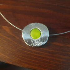 Polarisperlen Collier Kette Anhänger Rondell rhodiniert apfelgrün Schmuckdraht .