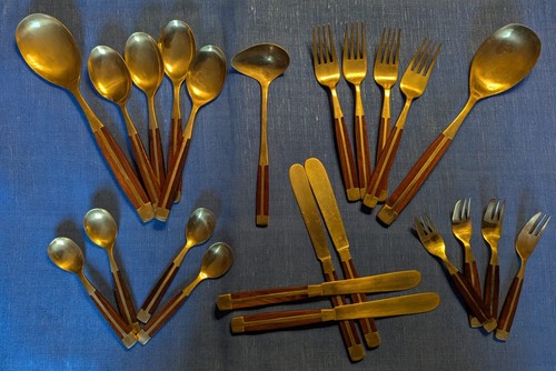 Bronze besteck mit holzgriff - mit,