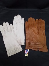 Damen Leder Handschuhe, 2x Lederhandschuhe Gr.50 Oldtimer Braun/beige Vintage 