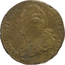 Frankreich, Constitution, 2 Sols, 2 sols françois, 1792 / AN 4, Paris, Bronze