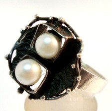 Perlen Ring 835 Silber old silver Perle Ring Design Modernist / BJ 053