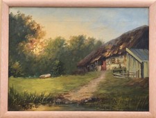 IMPRESSIONIST MARTIN JOHAN TENGBERG 1877-1941 ALTE BAUERNKATE IM ABENDLICHT 